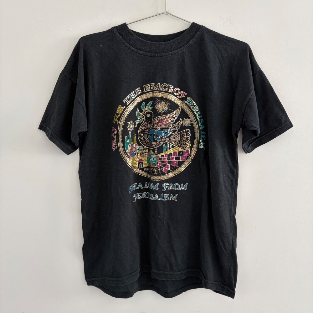 Vintage Shalom From Jerusalem Peace Dove T Shirt Black Mens Large